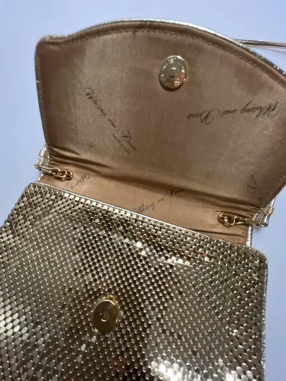 Whiting and Davis Vintage Gold Mesh Evening Clutch with Shoulder Strap